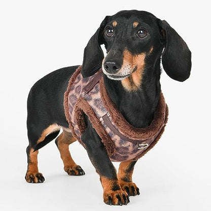 Puppia Kovo Vest Dog Harness Step-in Warm Winter Leopard Pattern for Small and Medium Dog, Brown, Medium