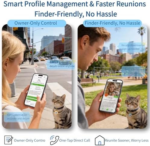 QR Code Cat ID Tag for Collar, Smart Pet ID with Online Profile, Instant Scan to Contact Owner & Location Email Alert, Silent Anti-Lost Cat Tag, No App or Subscription, Blue 1”
