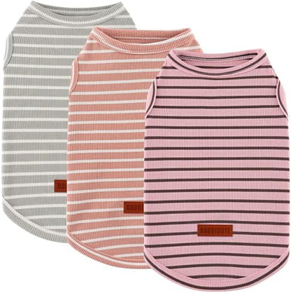 3Pack Dog Shirt Cotton Striped T-Shirts Stretchy Comfortable Pet Vest for Puppy and Cat Super Soft Dog Shirts Vest Sleeveless Breathable Basic Clothes for Small Medium Large Boy Girl Dogs