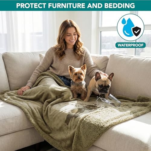 PetAmi Waterproof Dog Blanket for Medium Large Dog Pet, 60x40, Taupe Sherpa