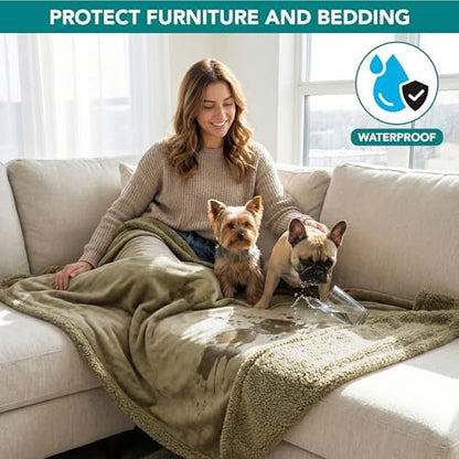 PetAmi Waterproof Dog Blanket for Medium Large Dog Pet, 60x40, Taupe Sherpa