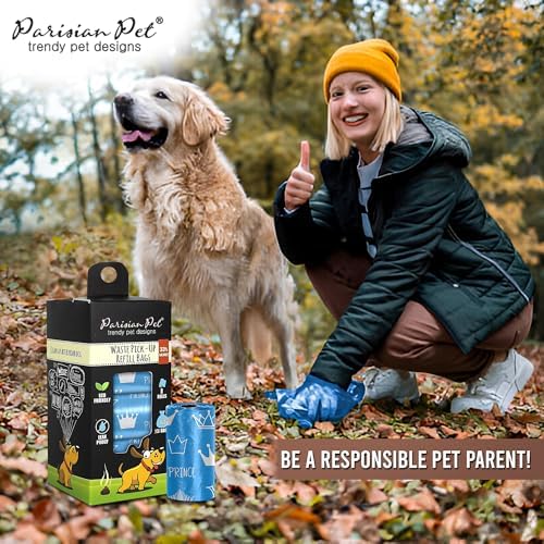 Parisian Pet Ecofriendly Dog Poop Bags Rolls - 160 Count Unscented Poop Bags For Dogs - Leakproof, Extra Thick, 8 Dog Waste Bags Refill Rolls - Prince Blue Doggie Poop Bags - Fits All Dispenser