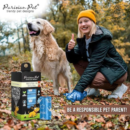 Parisian Pet Ecofriendly Dog Poop Bags Rolls - 160 Count Unscented Poop Bags For Dogs - Leakproof, Extra Thick, 8 Dog Waste Bags Refill Rolls - Prince Blue Doggie Poop Bags - Fits All Dispenser