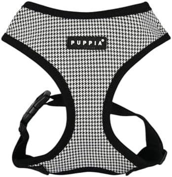 Puppia Amatus Dog Harness A (Over-The-Head) Fashionable Houndstooth Pattern Spring Summer Harness for Small and Medium Dogs, Black, Large