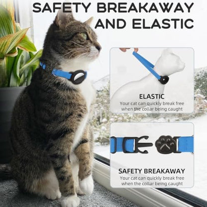 AirTag Cat Collars, Stretchy Collar with AirTag Holder and Bell