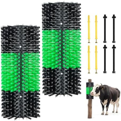 VEVOR Livestock Scratching Brush, 1PC Goat Scratcher Brush Post with 4 Screws, 16.9" x 7.5" Cow Scratcher for Back Itch Relief, Massage Grooming Scratch Tool for Horse Cattle Sheep Pig, Green & Black