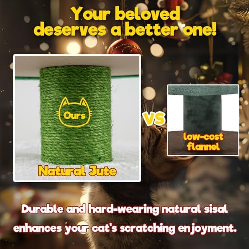 PETSITE 60 inch Cat Christmas Tree, Cute Cat Tower with 2 Condos, Sisal Scratching Posts, Spring Toy, Removable Beds, Modern Holiday Cat Tree Tower for Indoor Cats