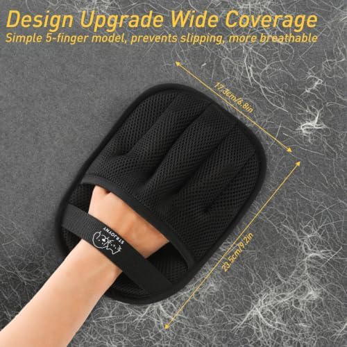 Pet Hair Removal Glove for Cats & Dogs, Upgraded 5-Finger Electrostatic Pet Hair Remover Gloves, Reusable Magic Pet Fur Brush for Couch, Carpet, Furniture, Clothing, Car Seat (Black,1 Pack)