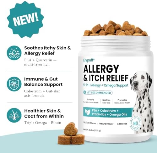 Dog Allergy Chews 260ct - Value Size Dog Allergy and Itching Skin Relief Anti Itch Aller Immune Bites for Dogs Licking Paws Treatment - Probiotics Vitamins for Itchy Skin, Ears & Yeast, Chicken Flavor