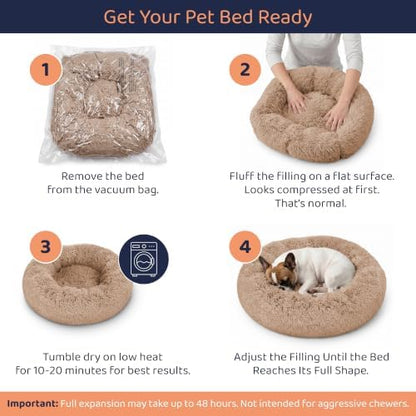 Calming Donut Dog Bed for Small Dogs, Round Dog Bed for Medium & Large Dogs