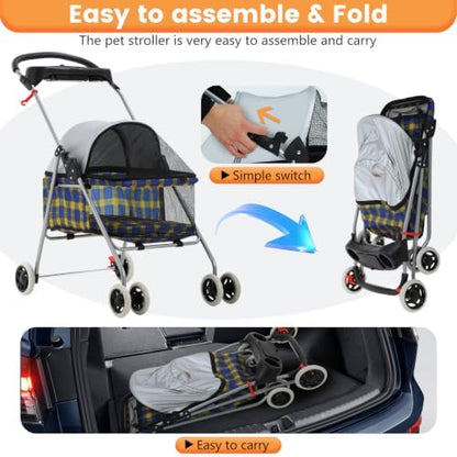 BestPet Foldable Pet Stroller for Small/Medium Dogs and Cats Up to 33 lbs