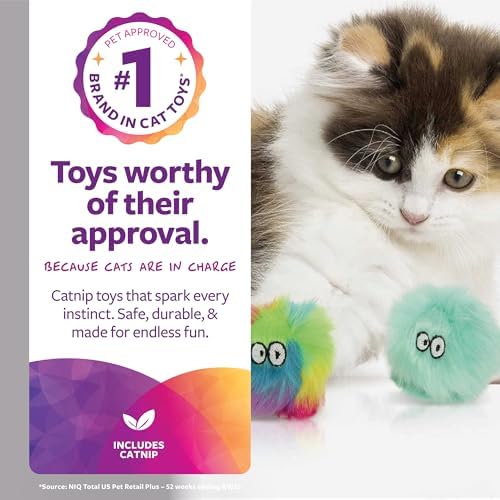 SmartyKat (2 Count) Fuzzy Friends Plush Catnip Ball Cat Toys - Rainbow/Turquoise, 2 Count
