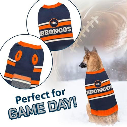 Pets First NFL Denver Broncos Dog Sweater, Size Extra Small. Warm and Cozy Knit Pet Sweater with NFL Team Logo, Best Puppy Sweater for Large and Small Dogs, Team Color (DEN-4179-XS)