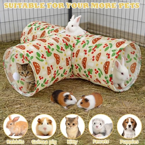 BWOGUE Bunny Tunnels & Tubes, 3-Way Collapsible Rabbit Hideout for Bunnies