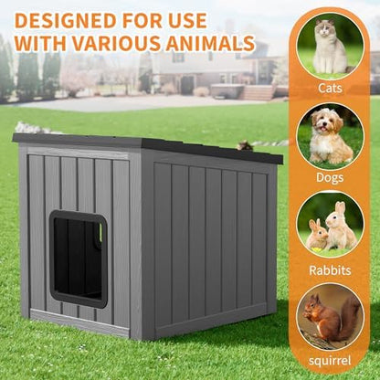 NUNU LAB Cat Litter Box Enclosure, Outdoor Cat House – Weatherproof & UV Resistant PP Material Shelter with Sloped Asphalt Roof, Durable Cat Condo for Garden, Patio, and Backyard (Black, Large)