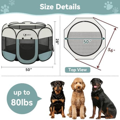 Siedihit Dog Playpen Tent Crate Cage Indoor Outdoor Travel Extra Large Grey