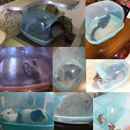 kathson Dwarf Hamster Bathroom, Chinchilla Sauna Room Plastic Sand Bath House Ideal for Gerbils, Hedgehog, Squirrel and Other Small Animals (Blue)