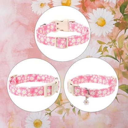 Daisy Dog Collar Pink Girl Dog Collars for Small Dogs - Lightweight Adjustable Spring/Summer Floral Female Dogs Everyday Collar with Safety Buckle S