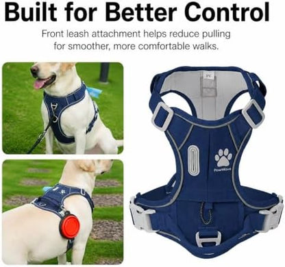 PawWave No Pull Dog Harness with Hidden AirTag Holder, Reflective Adjustable Vest Harness, Easy On-Off Design, Soft Breathable Mesh for Small Medium Large Dogs (Navy Blue, M)