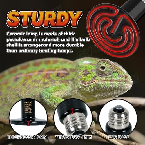 75W Reptile Heat Lamp, Ceramic Heat Emitter (2 Packs 0.25 inch-75mm) - E26 for Terrariums, Turtle, Lizard, Bearded Dragon, Snake, Reptiles, Amphibian, Pet Brooders, Chicken Incubation