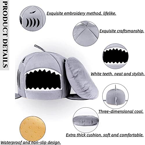Cat Litter Hot Cat Mat Shark-Shaped House Warm Kennel Kitten Bed One Mat Two Usage Shark Bed for Small Cats Dog Cave Cozy Bed Removable （Light Grey）