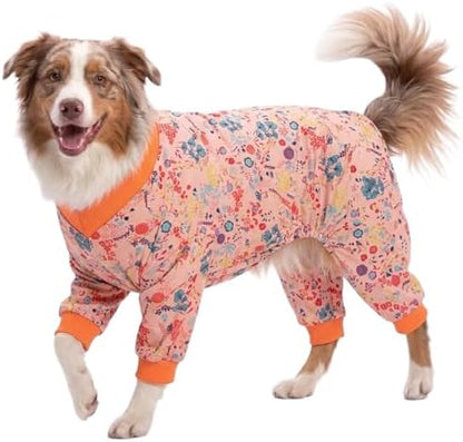 LovinPet Large Dog Pajamas, Shimmering Blooms Blush Print, Red, M