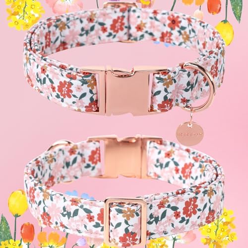 Dog Collar for Summer,Little Flower Dog Collar,Cotton Puppy Collar with Adjustable Buckle for Small,Medium,Large Girl Boy Dog
