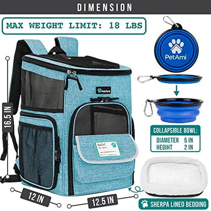 PetAmi Dog Backpack Carrier, Airline Approved 4-Way Entry Cat Bag, Teal
