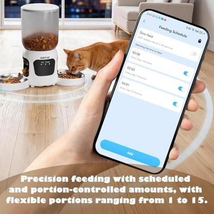 Automatic Cat Feeder for 2 Cats Dual Camera Smart Pet Food Dispenser