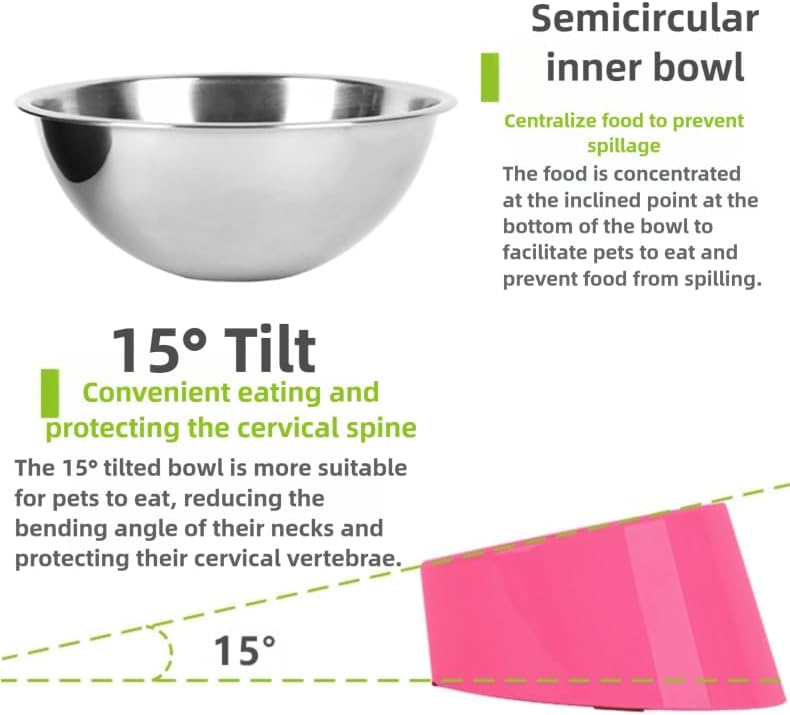 15° Tilted Dog Bowl for Small Dogs Flat-Faced Breeds - Anti-Choke Ergonomic Elevated Feeder Non-Slip Base - 2-in-1 Detachable Stainless Steel Food & Water Bowls - Classic Black Sleek Style (S, Black)