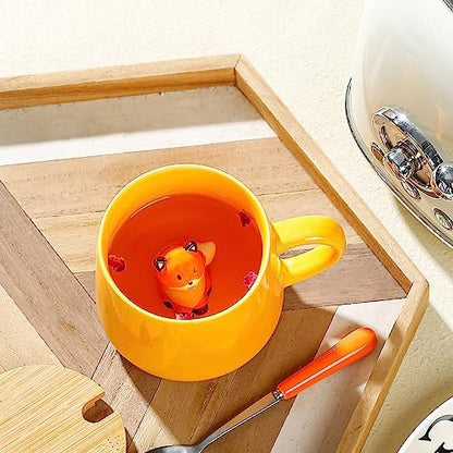 BigNoseDeer Kawaii Fox Mug Cute Mugs with 3D Fox Inside Ceramic Coffee Mug with Lid and Spoon Cute Stuff Birthday Gifts Cute Gifts For Women 13.5oz