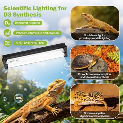 T5 5.0 UVB Reptile Light Fixture Combo Kit 8W 12'', with UV Sensor Card
