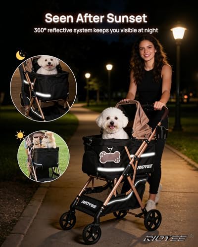 RIDYEE Foldable Dog Stroller for Small & Medium Dogs & Cats up to 33 lb