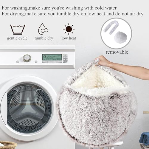 Keep Warm Lapcatz Nest Bed, Cat Bed Round Fluffy Hooded Cat Bed Cave, Anti-Slip Bottom and Machine Washable,Removable Washable Round Beds for Small Medium Pets (Pink,100cm/39.4inch)