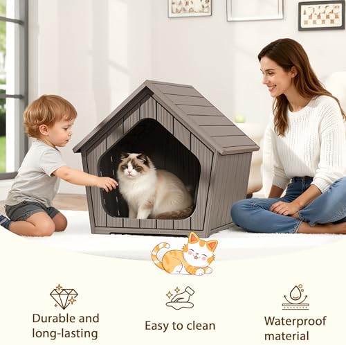 Cat Litter Box Enclosure Furniture, Hidden Litter Box with Air Holes, Cat Houses for Outdoor Cats, Wide Opening Design for Easy Cleaning, Grey