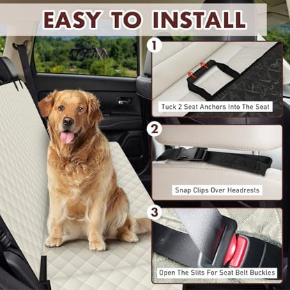 Waterproof Dog Backseat Cover for Cars, Non-Slip Pet Seat Protector, Beige