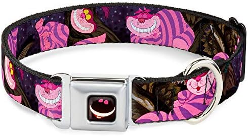 Buckle-Down Seatbelt Buckle Dog Collar - Cheshire Cat Tree Poses - 1.5" Wide - Fits 16-23" Neck - Medium