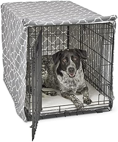 MidWest Homes for Pets Intermediate Dog Crate Cover Featuring Teflon Fabric Protector, Poly-Cotton Privacy Kennel Cover Fits Most 36-Inch Crates, Gray Designer Print, Machine Washable, Reduces Barking