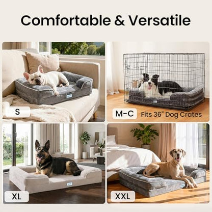 OhGeni Orthopedic Extra Large Dog Bed Couch, Memory Foam, 44-inch (Beige)