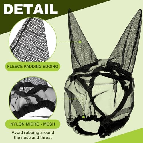 2 Pcs Mini Donkey Fly Mask with Ear Protection, Black