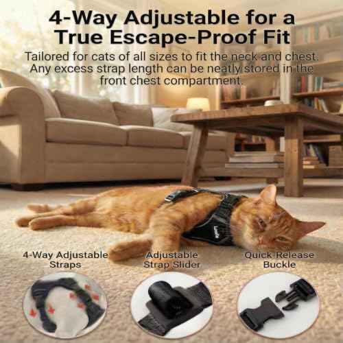 Luxelle Escape-Proof Cat Harness and Leash Set – Adjustable No Pull Soft Vest with 360° Reflective Straps, Built-in Pocket & Wrist Strap, Breathable Mesh Outdoor Harness