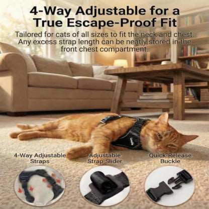 Luxelle Escape-Proof Cat Harness and Leash Set – Adjustable No Pull Soft Vest with 360° Reflective Straps, Built-in Pocket & Wrist Strap, Breathable Mesh Outdoor Harness