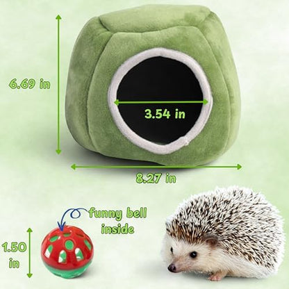 Hedgehog Hideout Nest with Bell Ball Toy, Cave Bed Nest Hedgehog Hideout, Guinea Pig Bed, Small Animals Warm House Cage Supplies, Hedgehogs Accessories, Hamster Cage Accessories (Green Hide)