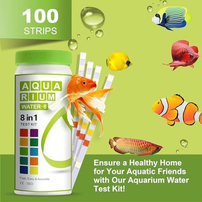 AAwipes Aquarium Ammonia Test Strips 8-in-1 |100 Strips | Quick & Accurate Water Testing for Freshwater & Saltwater Tanks -Test pH, Sodium Chloride, Alkalinity, Hardness, Chlorine etc. (K02-100)