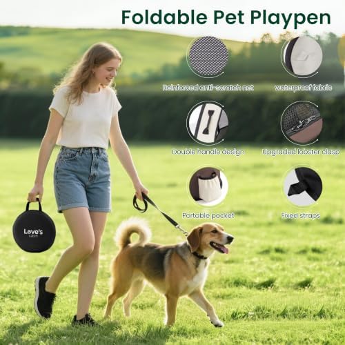 Love's cabin Pet Puppy Dog Playpen, Large Dog Tent Crates Cage Indoor/Outdoor, Portable Exercise Playpen for Cat, Foldable Pop Up Dog Kennel Playpen with Carring Case (L, Brown)