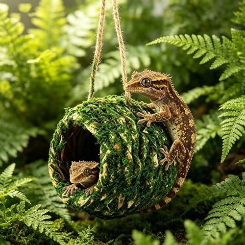 Hand‑Made Moss Reptile Hide,Humid Terrarium Cave for Juvenile Gecko & Frog
