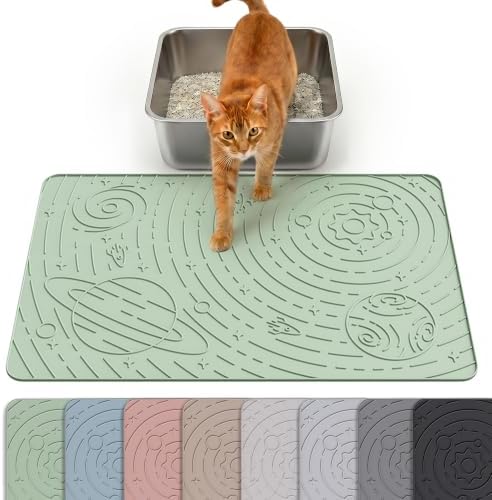 OHMO Cat Litter Mat Medium 23.6x15.7in, Sage Green Silicone Rubber Scatter Control Kitty Litter Box Trapping Mat, Waterproof Easy to Clean, Odorless Pet Supplies, Indoor Cat Essentials
