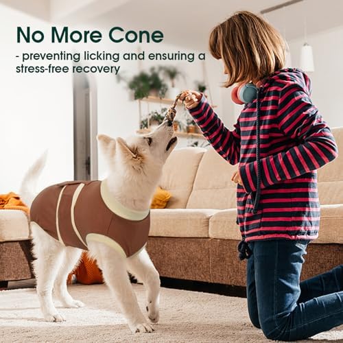 Kuoser Dog Recovery Suit, Female Male Spay Neuter Surgery Suit, Brown, XL