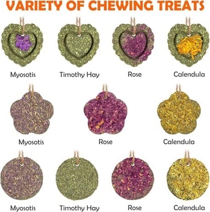 Sofier 32Pcs Timothy Hay Treats - Natural Chews for Teeth - Handmade Rabbit, Chinchilla, Gerbil, Rat, Hamster Toys - Bunny & Guinea Pig