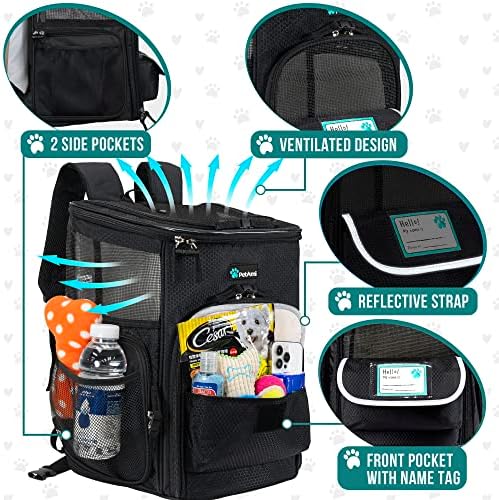 PetAmi Dog Backpack Carrier, Airline Approved 4-Way Entry Cat Bag, Black